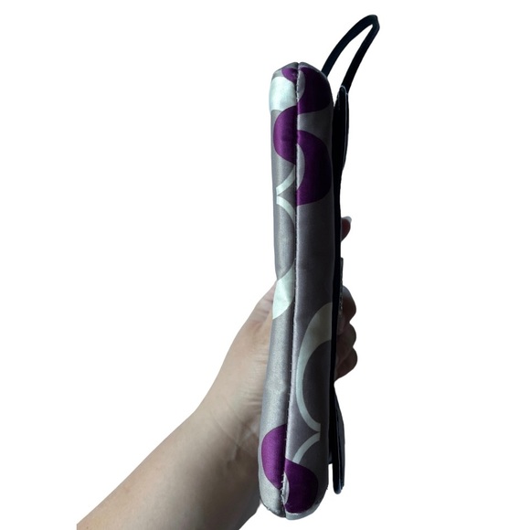 Coach Signature C Large Flap Sateen Wristlet Pouchette F47001 in Khaki & Purple - Picture 5 of 16